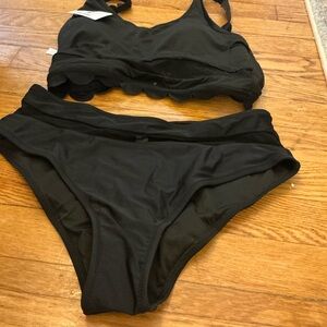 Black Scalloped Bikini Set